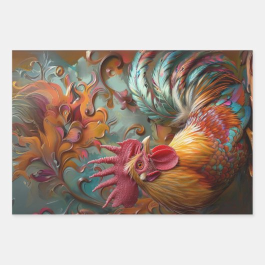 Whimsical Oil Painted Textured Chickens Decoupage Geschenkpapier Set (Vorderseite 3)