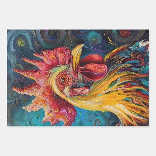 Whimsical Oil Painted Textured Chickens Decoupage Geschenkpapier Set (Vorderseite 2)