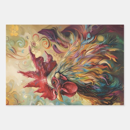 Whimsical Oil Painted Textured Chickens Decoupage Geschenkpapier Set (Vorderseite)