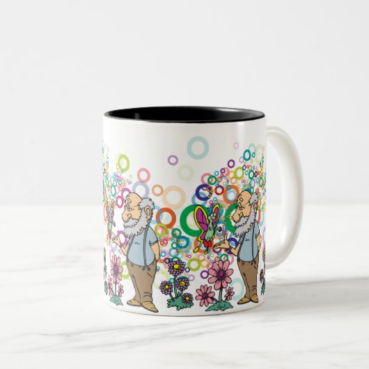Whimsical Old Man: Butterfly Garden & Bubbles Zweifarbige Tasse (VorderseiteRechts)
