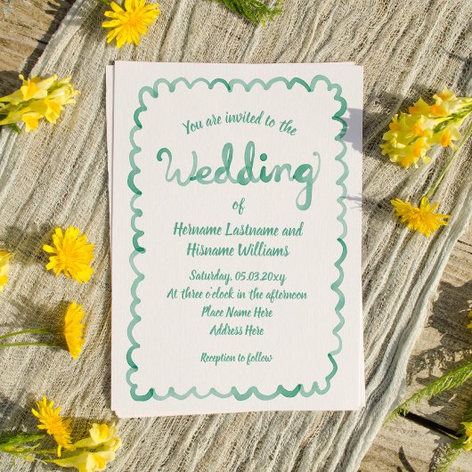Whimsical Olive Green Watercolor Wedding Einladung