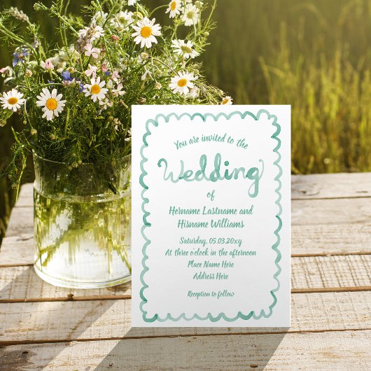Whimsical Olive Green Watercolor Wedding Einladung