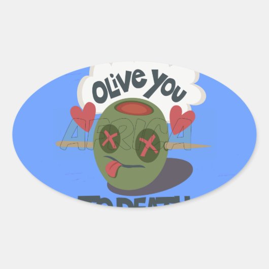 Whimsical "Olive My Heart" Funny Face Design Ovaler Aufkleber (Vorderseite)