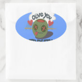 Whimsical "Olive My Heart" Funny Face Design Ovaler Aufkleber (Tasche)