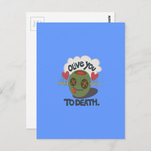 Whimsical "Olive My Heart" Funny Face Design Postkarte (Vorne/Hinten)