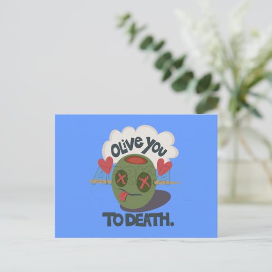 Whimsical "Olive My Heart" Funny Face Design Postkarte (Stehend Vorderseite)