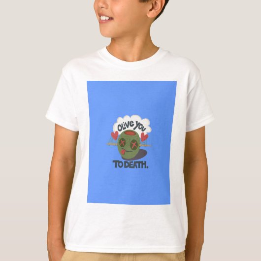 Whimsical "Olive My Heart" Funny Face Design T-Shirt (Vorderseite)