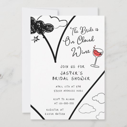 Whimsical on Cloud Wine Hand gezeichnet Brautparty Einladung (Vorderseite)