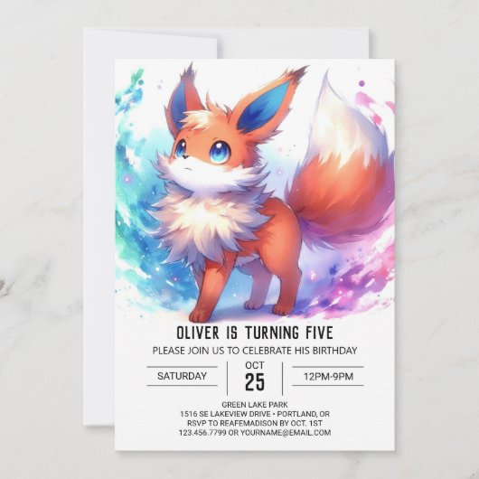 Whimsical Online Fox Geburtstag Einladung (Vorderseite)