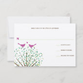 Whimsical Orange and Fuchsia Love Bird Tree UAWG RSVP Karte (Vorderseite)