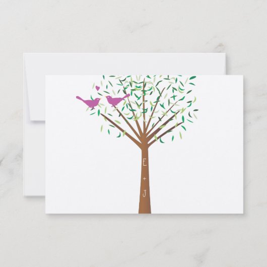 Whimsical Orange and Fuchsia Love Bird Tree UAWG RSVP Karte (Rückseite)