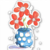 Whimsical Orange Blume in Blue Vase Aufkleber (Vorderseite)
