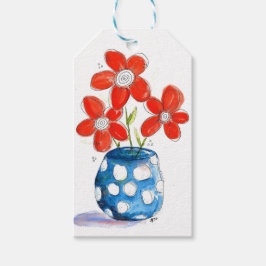 Whimsical Orange Blume in Blue Vase Geschenkanhänger