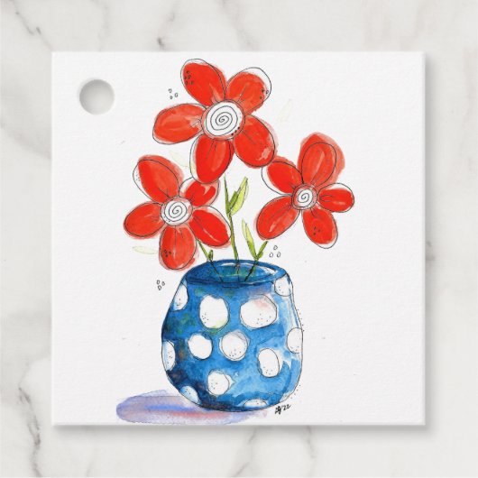 Whimsical Orange Blume in Blue Vase Geschenkanhänger (Vorderseite)