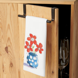 Whimsical Orange Blume in Blue Vase Geschirrtuch