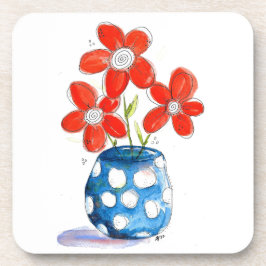 Whimsical Orange Blume in Blue Vase Getränkeuntersetzer