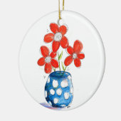 Whimsical Orange Blume in Blue Vase Keramik Ornament (Links)