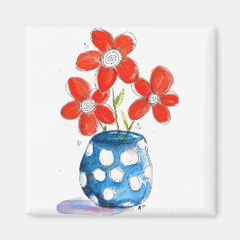 Whimsical Orange Blume in Blue Vase Magnet