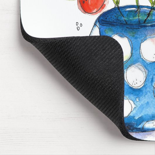 Whimsical Orange Blume in Blue Vase Mousepad (Ecke)