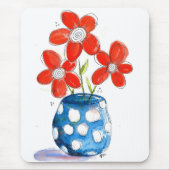 Whimsical Orange Blume in Blue Vase Mousepad (Vorne)