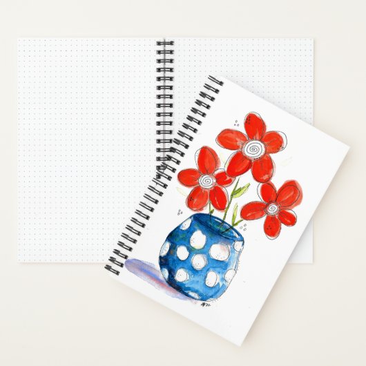 Whimsical Orange Blume in Blue Vase Notizblock (Innen)