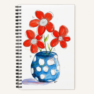 Whimsical Orange Blume in Blue Vase Notizblock