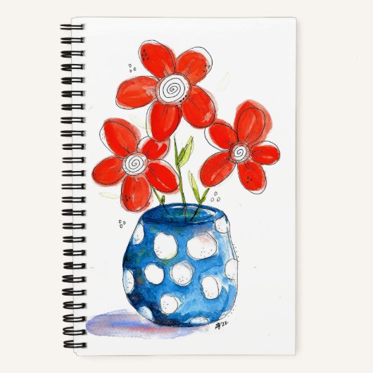 Whimsical Orange Blume in Blue Vase Notizblock (Vorderseite)