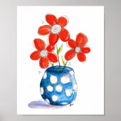 Whimsical Orange Blume in Blue Vase Poster (Vorne)