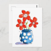 Whimsical Orange Blume in Blue Vase Postkarte (Vorne/Hinten)