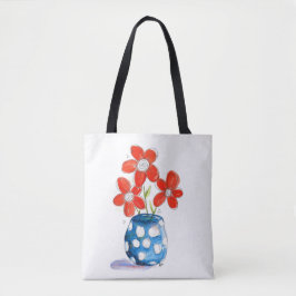 Whimsical Orange Blume in Blue Vase Tasche