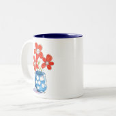 Whimsical Orange Blume in Blue Vase Zweifarbige Tasse (Vorderseite Links)