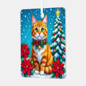 Whimsical Orange Cat and Custom Message Christmas Ornament Aus Metall (Vorderseite links)