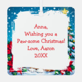 Whimsical Orange Cat and Custom Message Christmas Ornament Aus Metall (Rückseite)