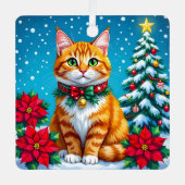 Whimsical Orange Cat and Custom Message Christmas Ornament Aus Metall (Vorderseite)