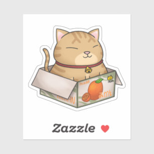 Whimsical Orange Cat in Fruchtkarton Aufkleber