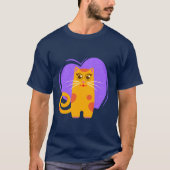 Whimsical Orange Cat mit Lila Herz-Wirbel T-Shirt (Vorderseite)