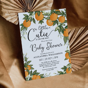 Whimsical Orange Citrus Greenery Baby Dusche Einladung