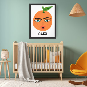 Whimsical Orange CUSTOM BABY NAME Art Poster