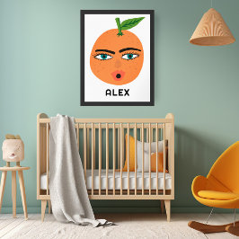 Whimsical Orange CUSTOM BABY NAME Art Poster