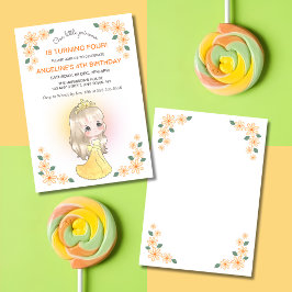 Whimsical Orange Dress Princess Floral Geburtstag Einladung