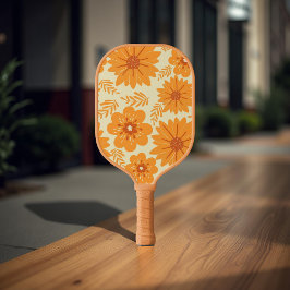 Whimsical Orange Floral 70er Boho Botanischer Früh Pickleball Schläger