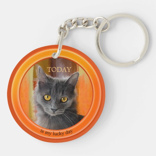 Whimsical Orange Foto Cat Schlüsselanhänger (Rückseite)