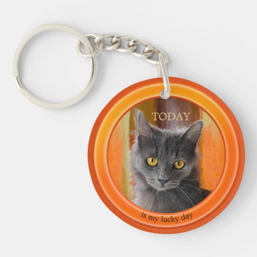 Whimsical Orange Foto Cat Schlüsselanhänger (Vorderseite)