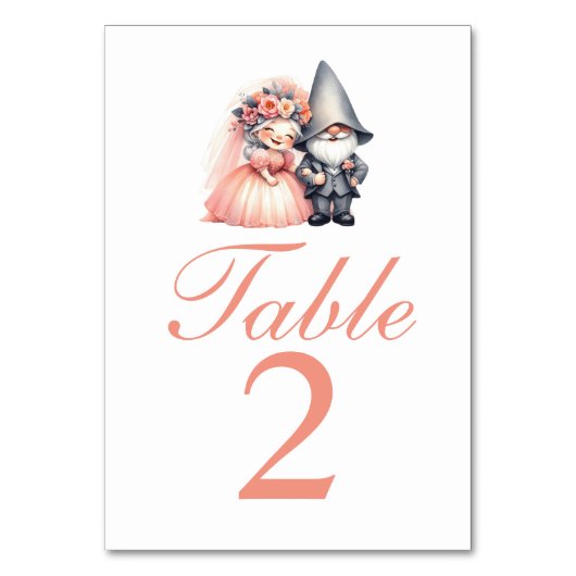 Whimsical Orange & Gray Gnome Wedding Tischnummer (Vorderseite)