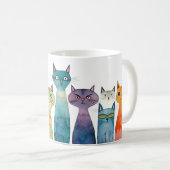 Whimsical Orange Lila Aquamarine Aquarellkatzen Kaffeetasse (VorderseiteRechts)