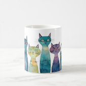 Whimsical Orange Lila Aquamarine Aquarellkatzen Kaffeetasse (Mittel)