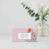 Whimsical Orange Pink Floral Bouquet Dusty Pink Visitenkarte (Stehend Vorderseite)