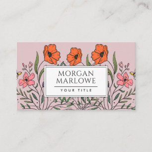 Whimsical Orange Pink Floral Bouquet Dusty Pink Visitenkarte