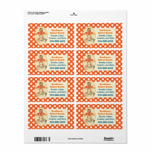 Whimsical Orange Polka Dot Bakery Label (Vorne)