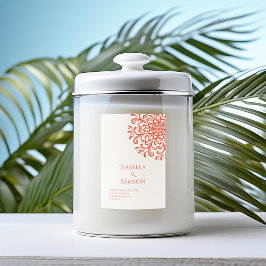 Whimsical Orange Red Blüh Candle Label Lebensmitteletikett